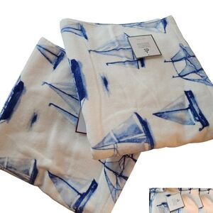 Deborah ConnellyS/ 2 Bath Towels Beach Blue White Nautical Sailboats  Watercolor